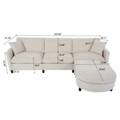 Sectional Sofa Couch with Ottoman, Removable Cushions