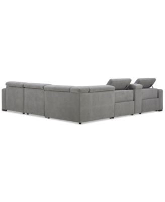 Nevio 6-Pc. Fabric Power Headrest Sectional with Chaise & Console and 2 Power Motion Chairs