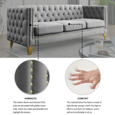 Modern Velvet Sofa with Metal Legs