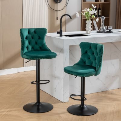 Adjustable Velvet Barstools, Set of 2, Green