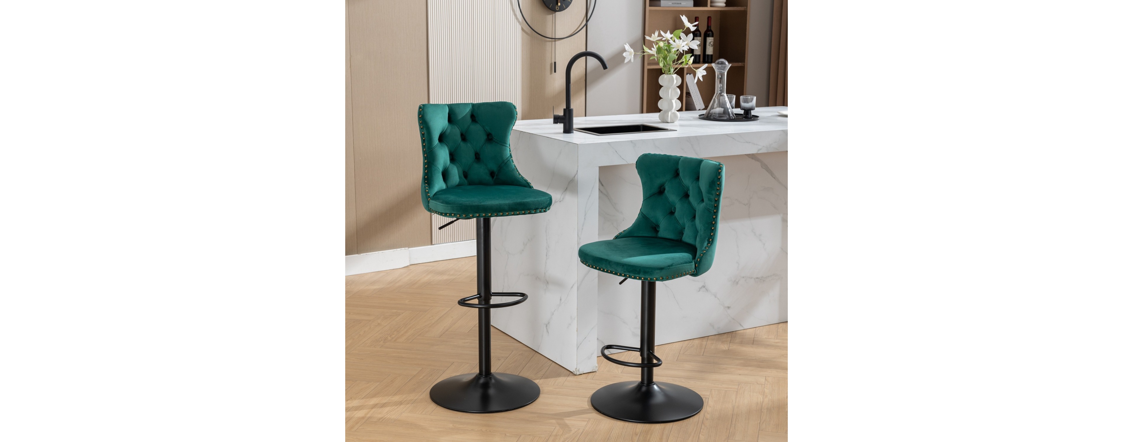Simplie Fun Adjustable Velvet Barstools, Set of 2, Green