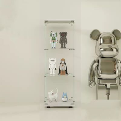 One Door Glass Cabinet Glass Display Cabinet With 3 Shelves, White