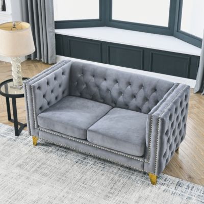 Modern Velvet Tufted Sofa with Metal Legs