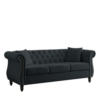 Black Velvet Chesterfield 3-Seater Sofa