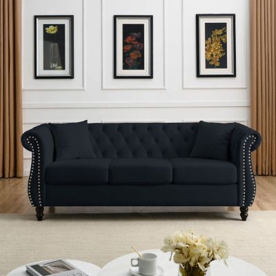 Black Velvet Chesterfield 3-Seater Sofa