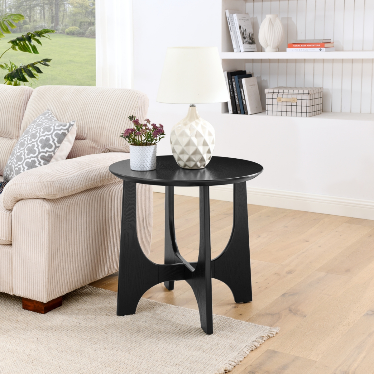 Streamdale Furniture 25" Round End Table, Wooden Side Table, Nightstand For Bedroom, Living Room, Reception Room