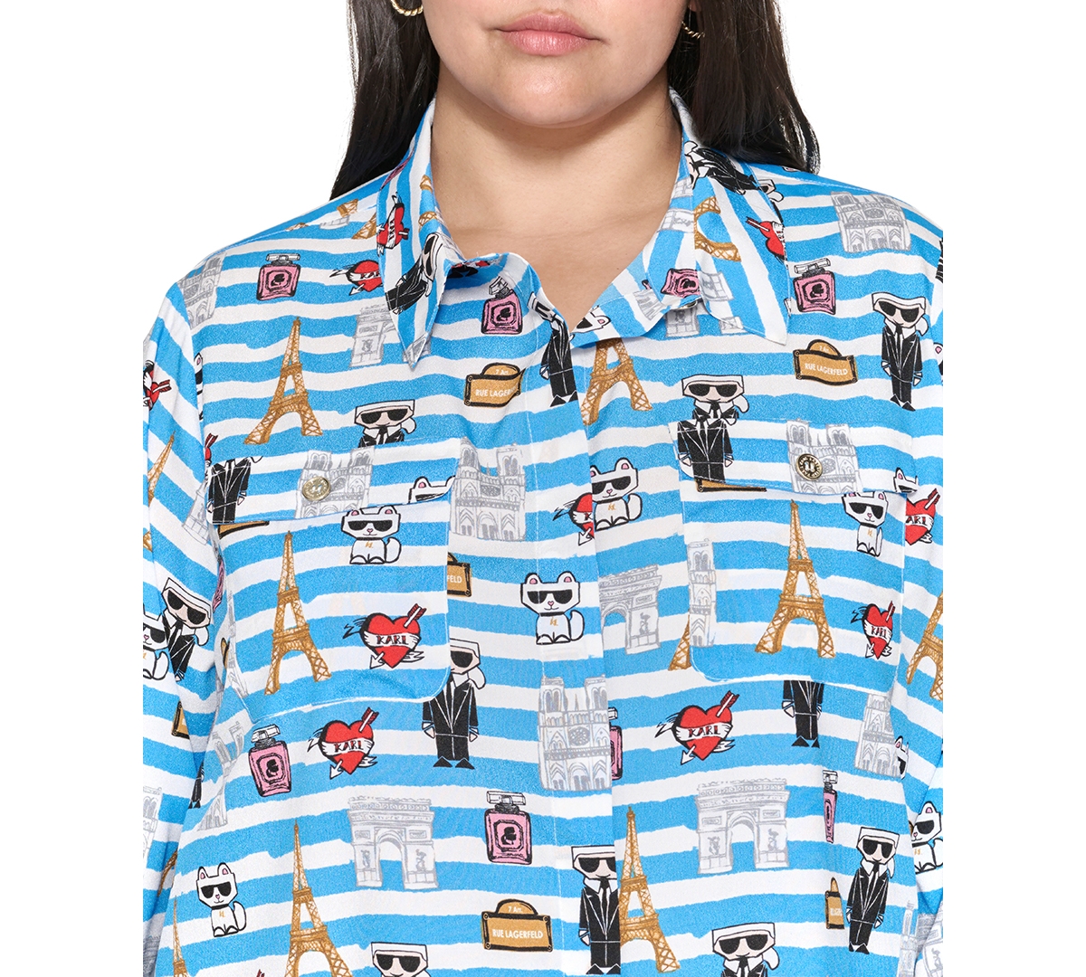 Karl Lagerfeld Paris Plus Size Whimsical Graphic Button-Front Blouse, Created for Macy's