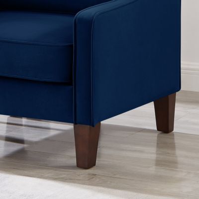  Navy Velvet Accent Armchair with Wooden Legs