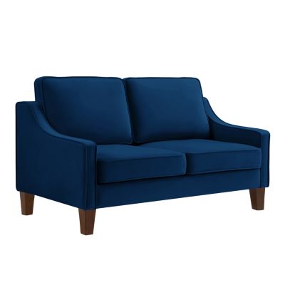 Upholstered Velvet Loveseat Sofa with Wooden Legs, Navy