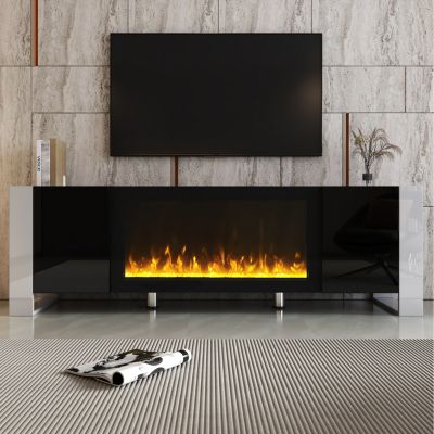 Streamdale High Gloss White TV Stand with Electric Fireplace