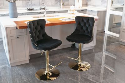 Set of 2 Adjustable Velvet Bar Stools