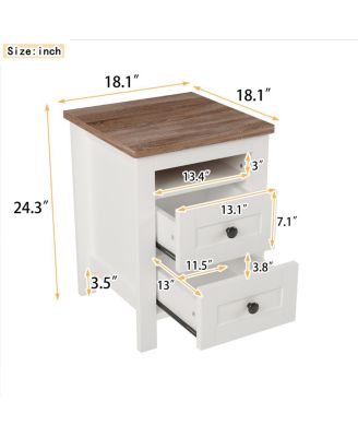 Farmhouse Wooden Nightstand with Storage, White+Brown