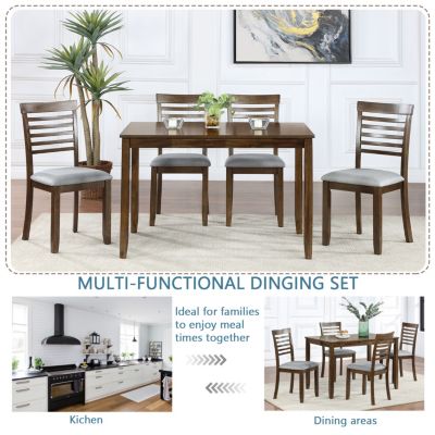 Wooden Dining Rectangular Table Set For 4, Kitchen Dining Table For Small Space, Walnut