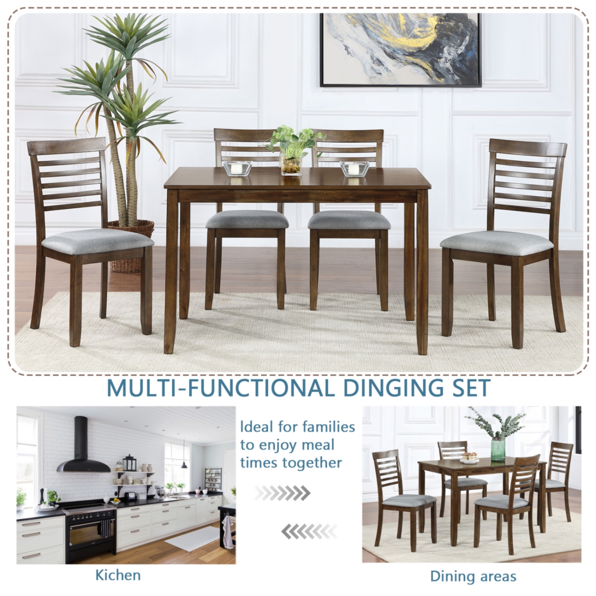 Streamdale Furniture Wooden Dining Rectangular Table Set For 4, Kitchen Dining Table For Small Space, Walnut