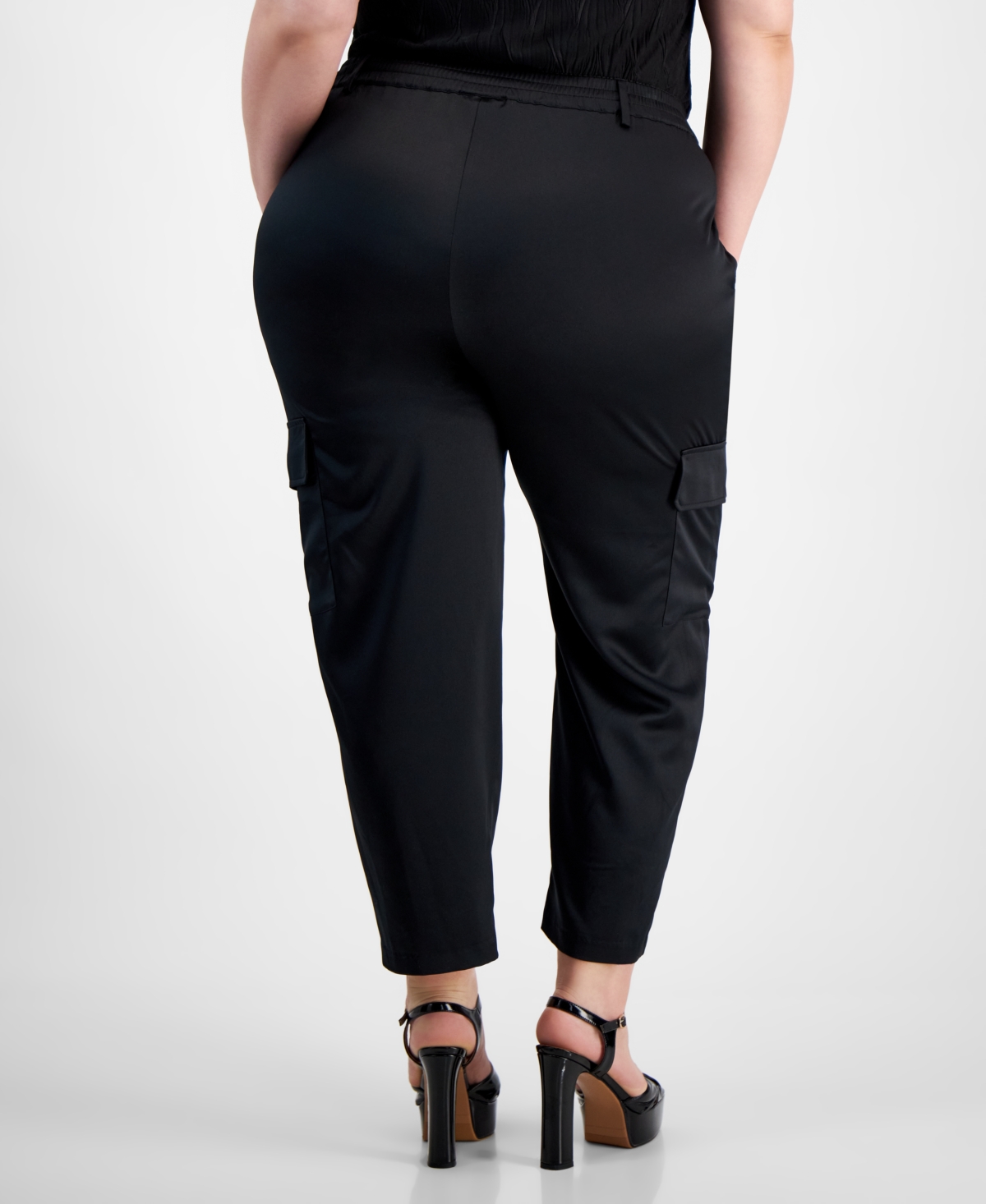 Bar Iii Trendy Plus Size Satin Cropped Cargo Pants, Created for Macy's