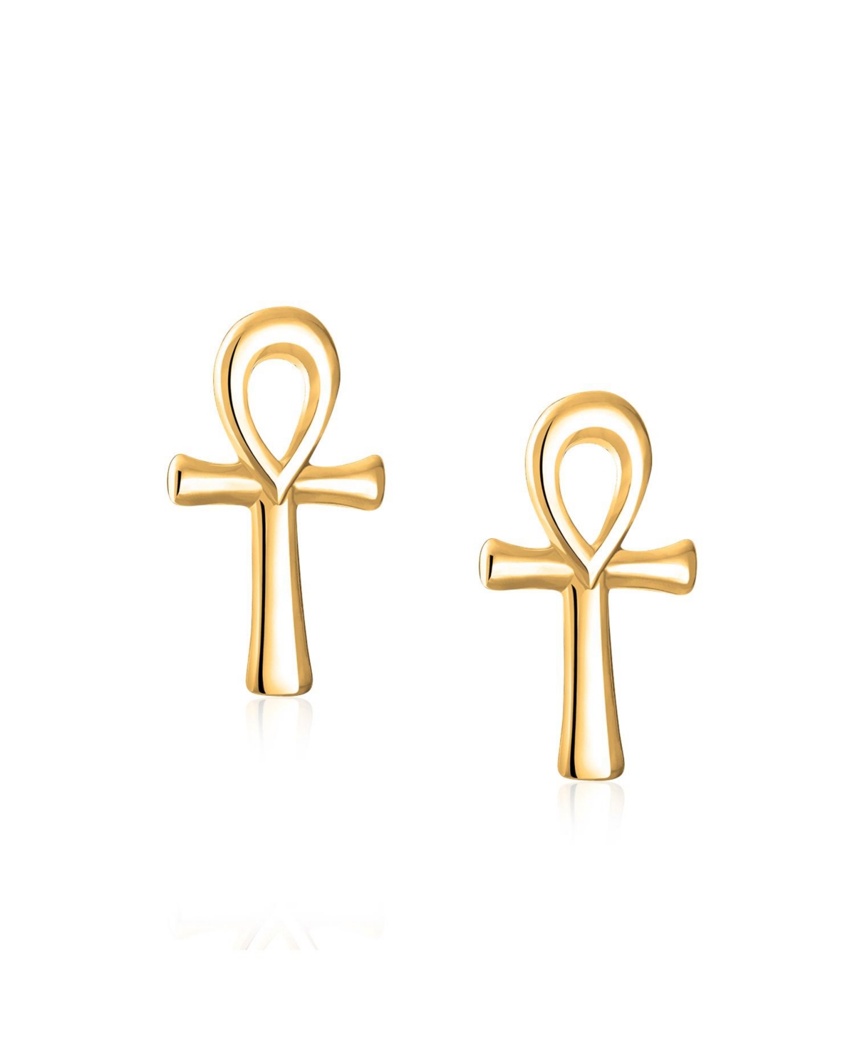 Bling Jewelry Minimalist Petite Delicate Religious Symbol of Life Egyptian Ankh Cross Stud Earrings For Women 14k2.5 Microns Vermeil Sterling Si