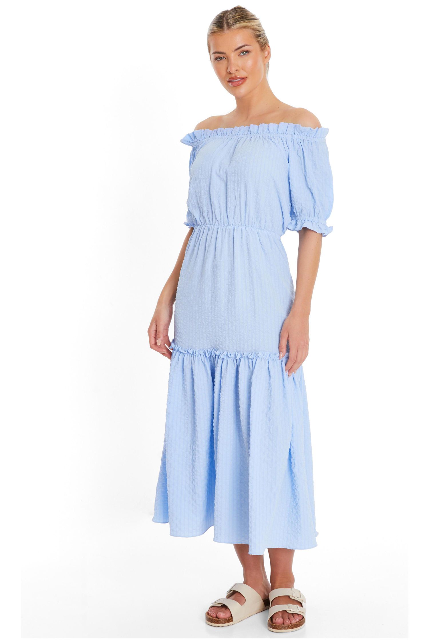 Women's Woven Textured Bardot Maxi Dress