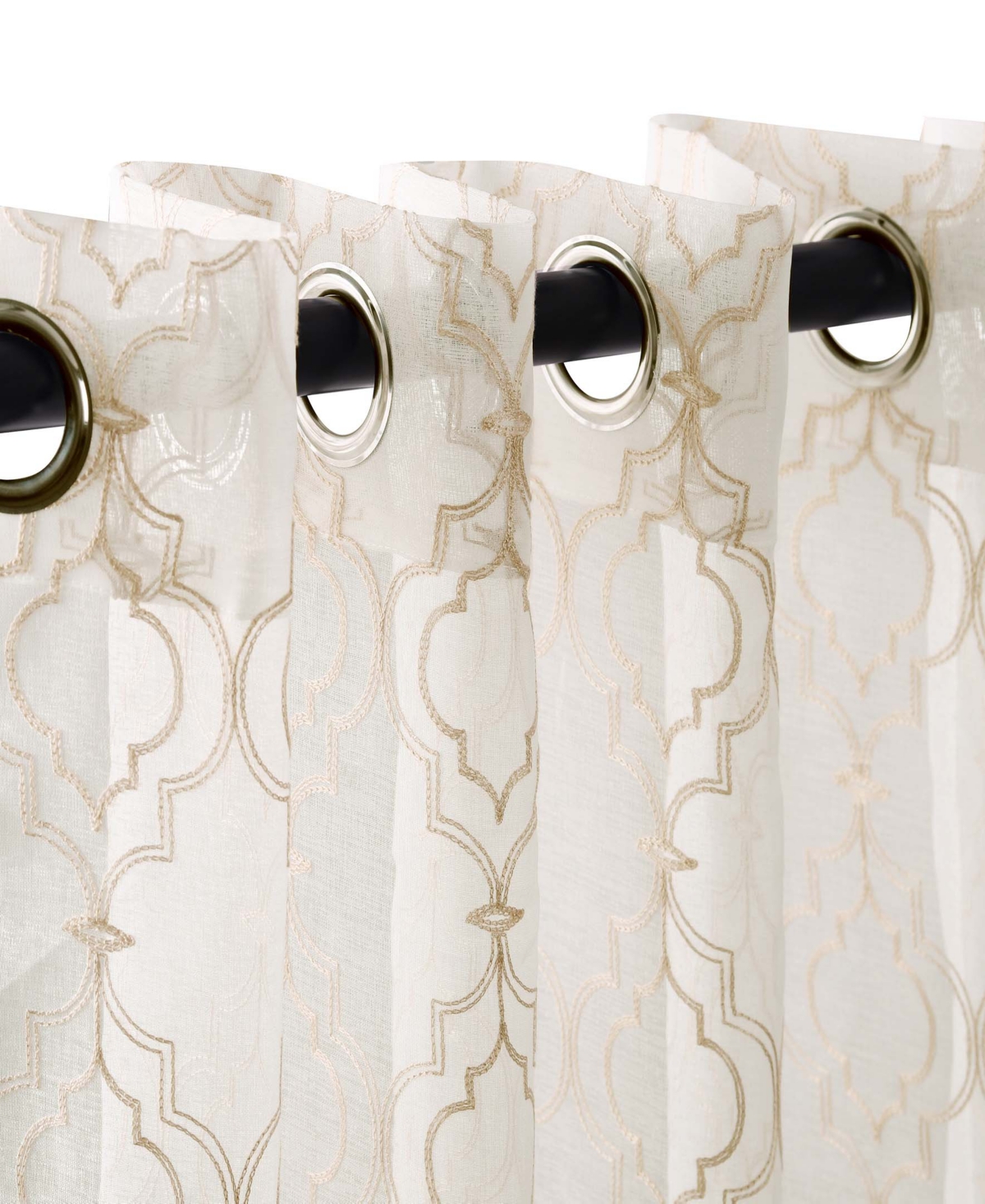 Modern Embroidered Imperial Trellis Sheer 2-Piece Curtain Panel Set with Grommet Header Top, 52" X 63" - Champagne