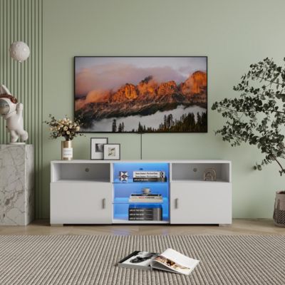 Modern TV Stand with Drawer and LED Lights