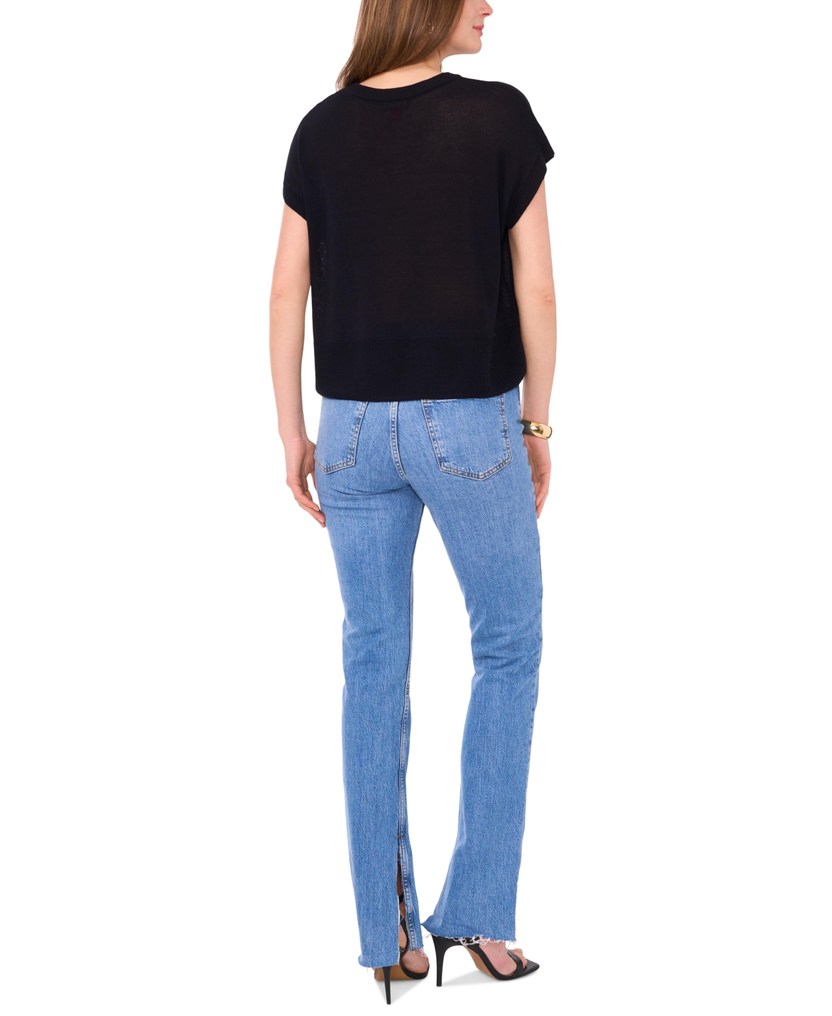 Vince Camuto Short Sleeve Crewneck Sweater In Ink Navy