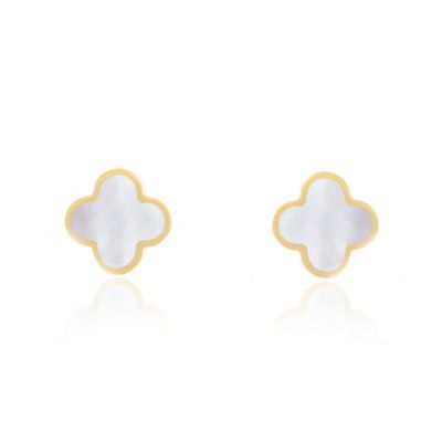 Small Mother of Pearl Clover Stud Earrings 14K Gold