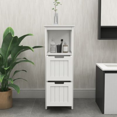 White freestanding bathroom storage cabinet