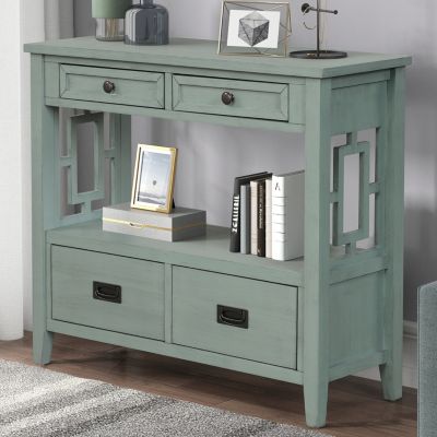 Farmhouse Console Table with Drawers & Shelf