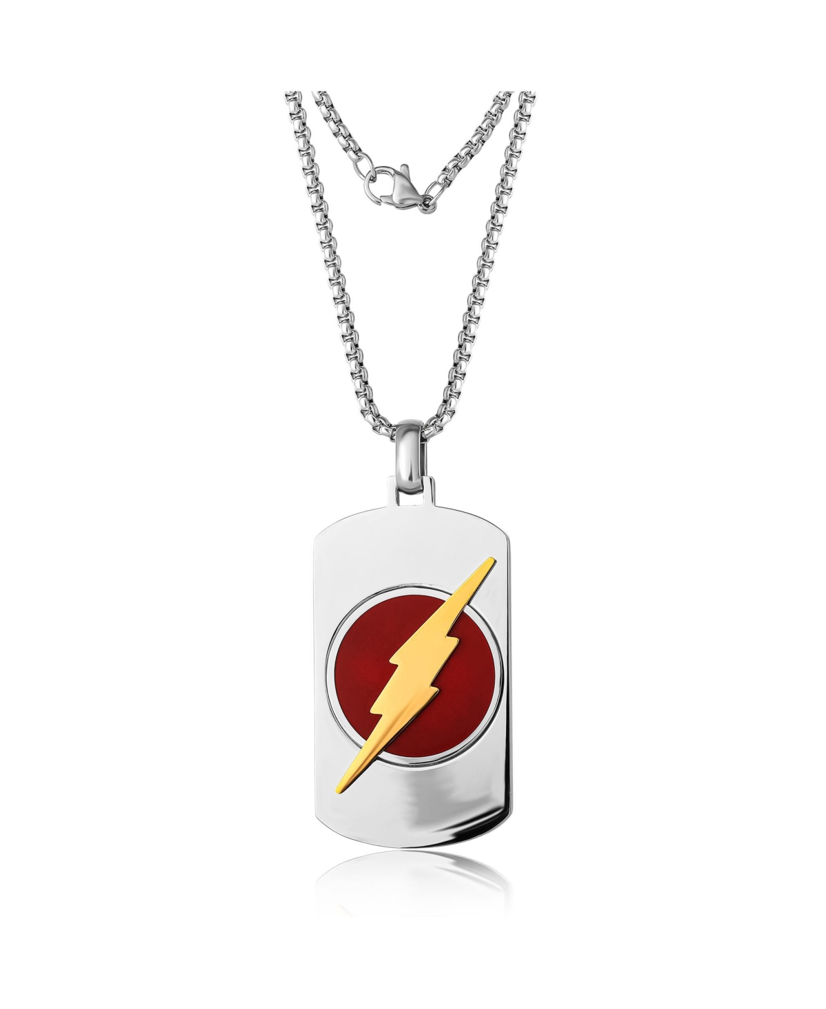 The Flash Stainless Steel (316L) Dog Tag, 22'' Box Chain - Silver tone, red