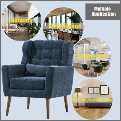 1 piece Chenille Foam-Filled Dark Blue Mid Century Accent Chair