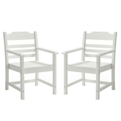 Outdoor Dining Armchairs (Set of 2), White and Wood Grain
