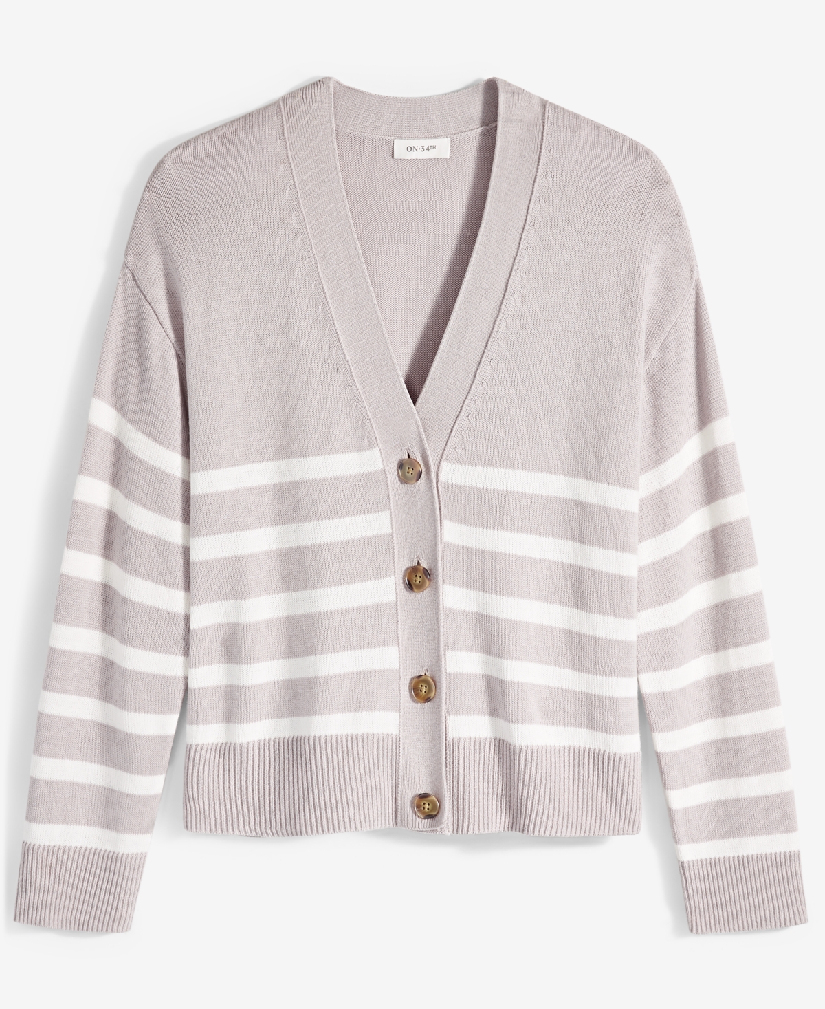 On 34th Women's V-neck Striped Cardigan, Created For Macy's In Intrepid Blue Combo