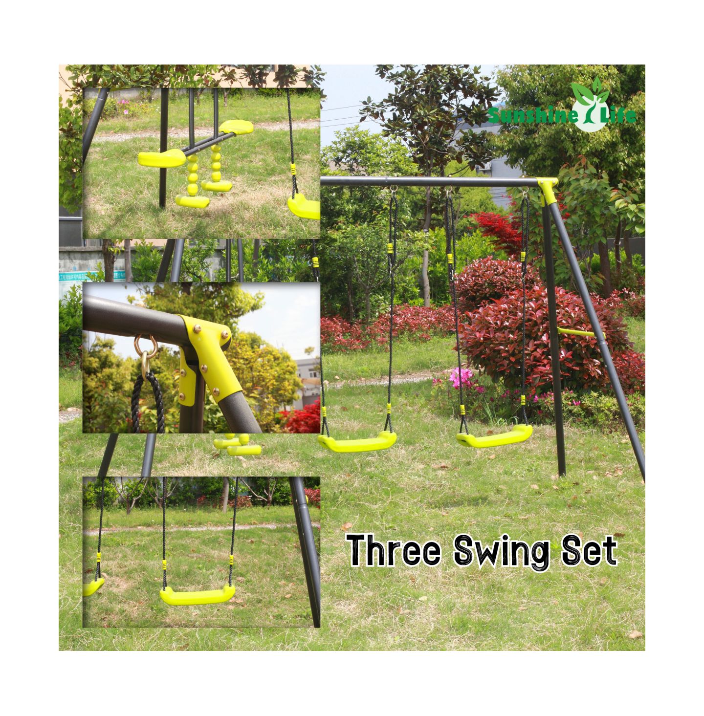 Детские игрушки Streamdale Furniture Streamdale Triple Children Swing Set 440Lbs For Outdoors, цвет: Зелёный — фото 9