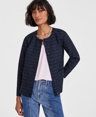 Navy blue collarless jacket best sale