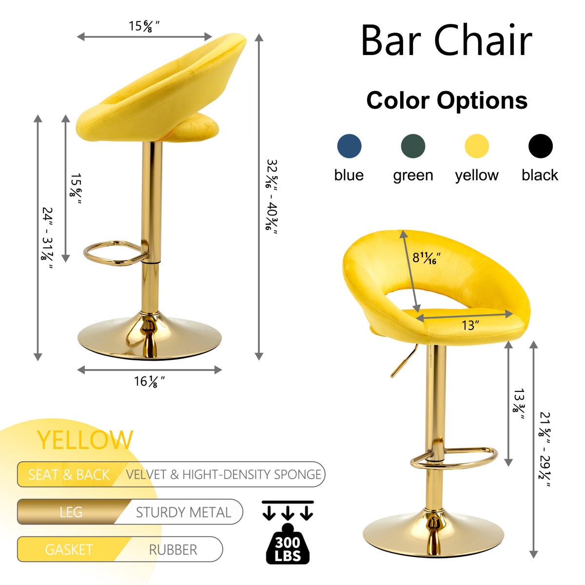Streamdale Furniture Velvet Adjustable Modern Dining Chairs, Counter Height Bar Chair, Swivel Bar Stools Set