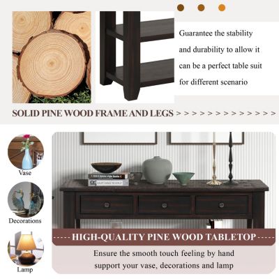 48" Solid Wood Console Table with 3 Drawers, Sturdy Construction, Easy Assembly – Console Table