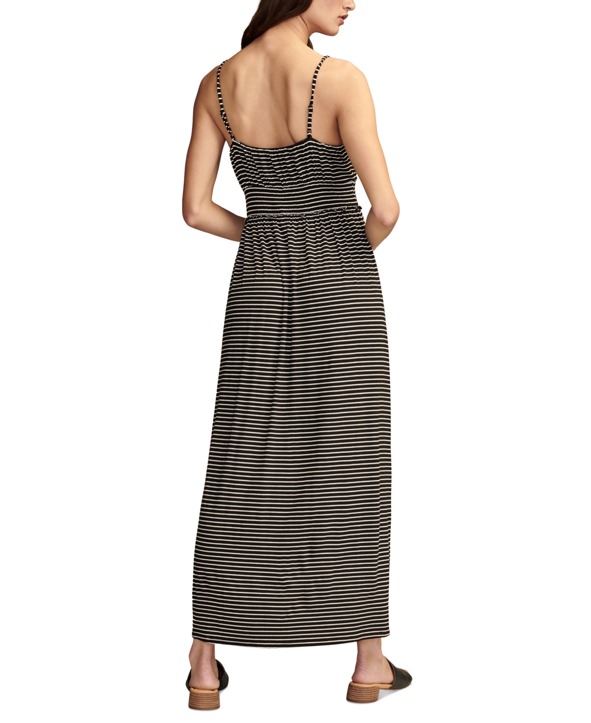 Lucky Brand Women's Sandwash Striped Smocked-waist Dress In Black Stripe
