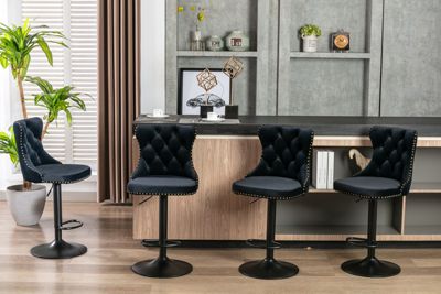 Swivel Velvet Barstools Adjusatble Seat Height From 25-33 Inch, Modern