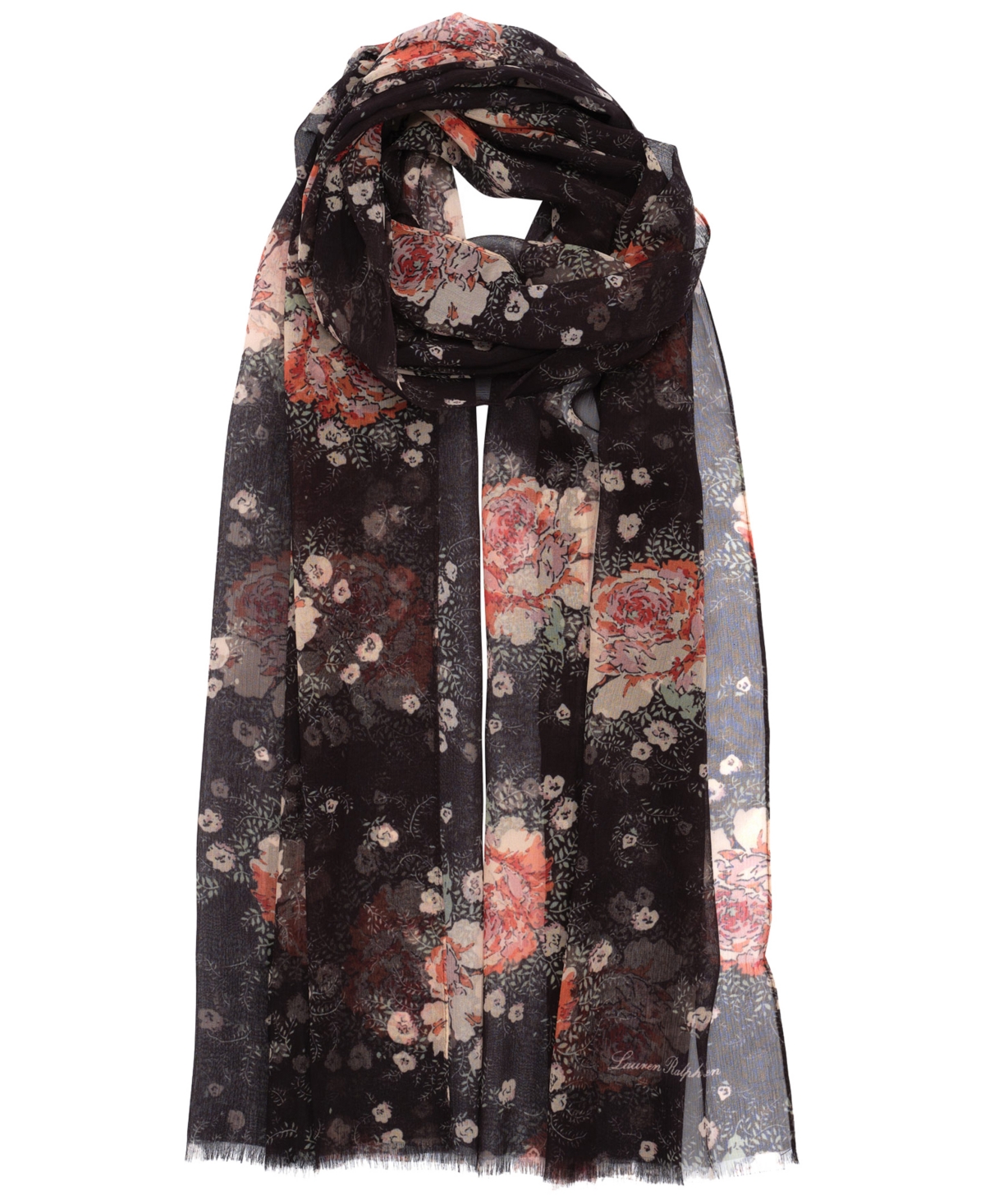 rose floral oblong scarf - Black