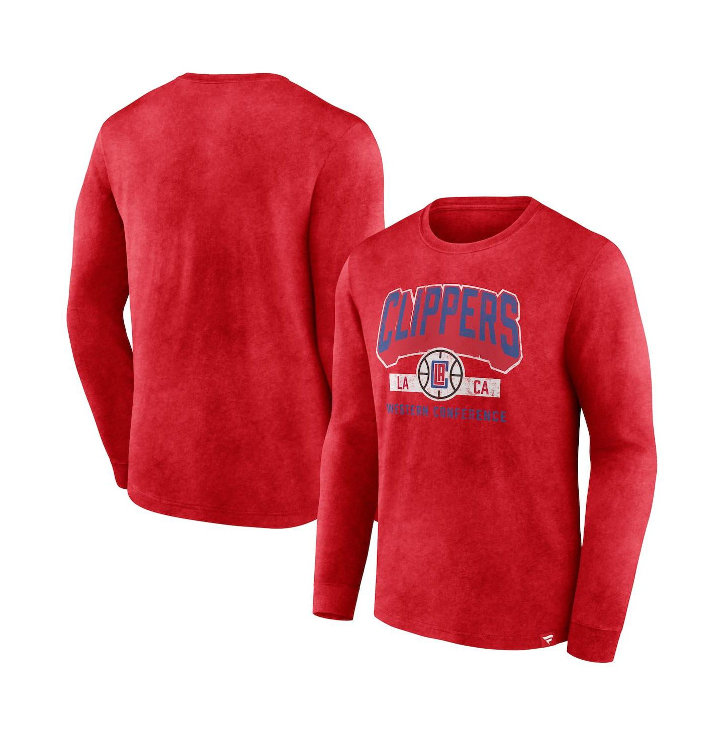 Мужская футболка Fanatics Heather Red LA Clippers Front Court Press Snow Wash Long Sleeve — фото 1