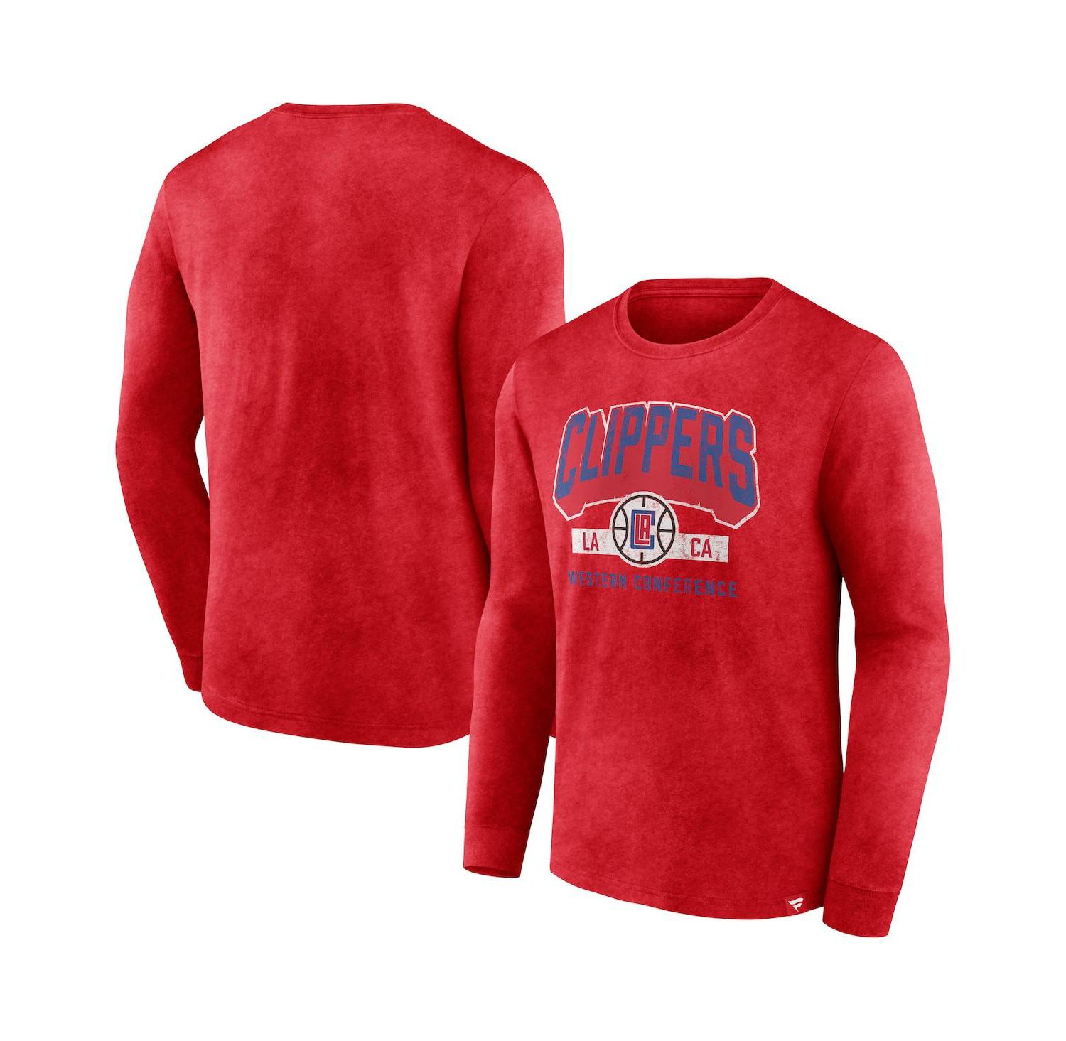 Men's Heather Red LA Clippers Front Court Press Snow Wash Long Sleeve T-Shirt