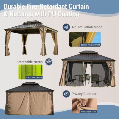 Streamdale Aluminum Gazebo with Curtains & Netting for Outdoor Use
