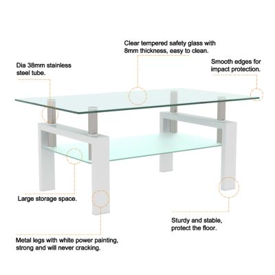 Streamdale Modern Clear Coffee Table for Living Room
