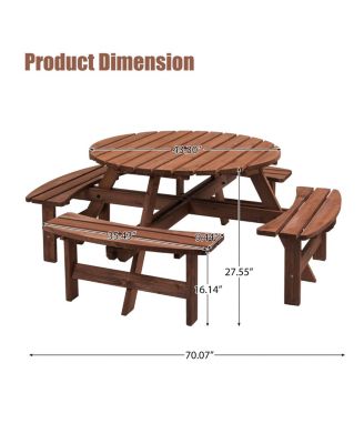 8 Person Wooden Picnic Table with Built-In Benches