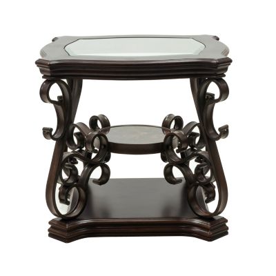 Streamdale Glass Top End Table with Marble Shelf and Metal Legs