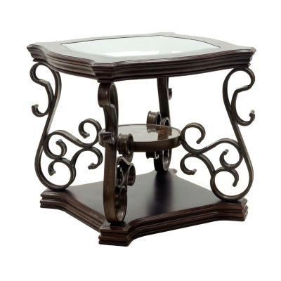 Streamdale Glass Top End Table with Marble Shelf and Metal Legs