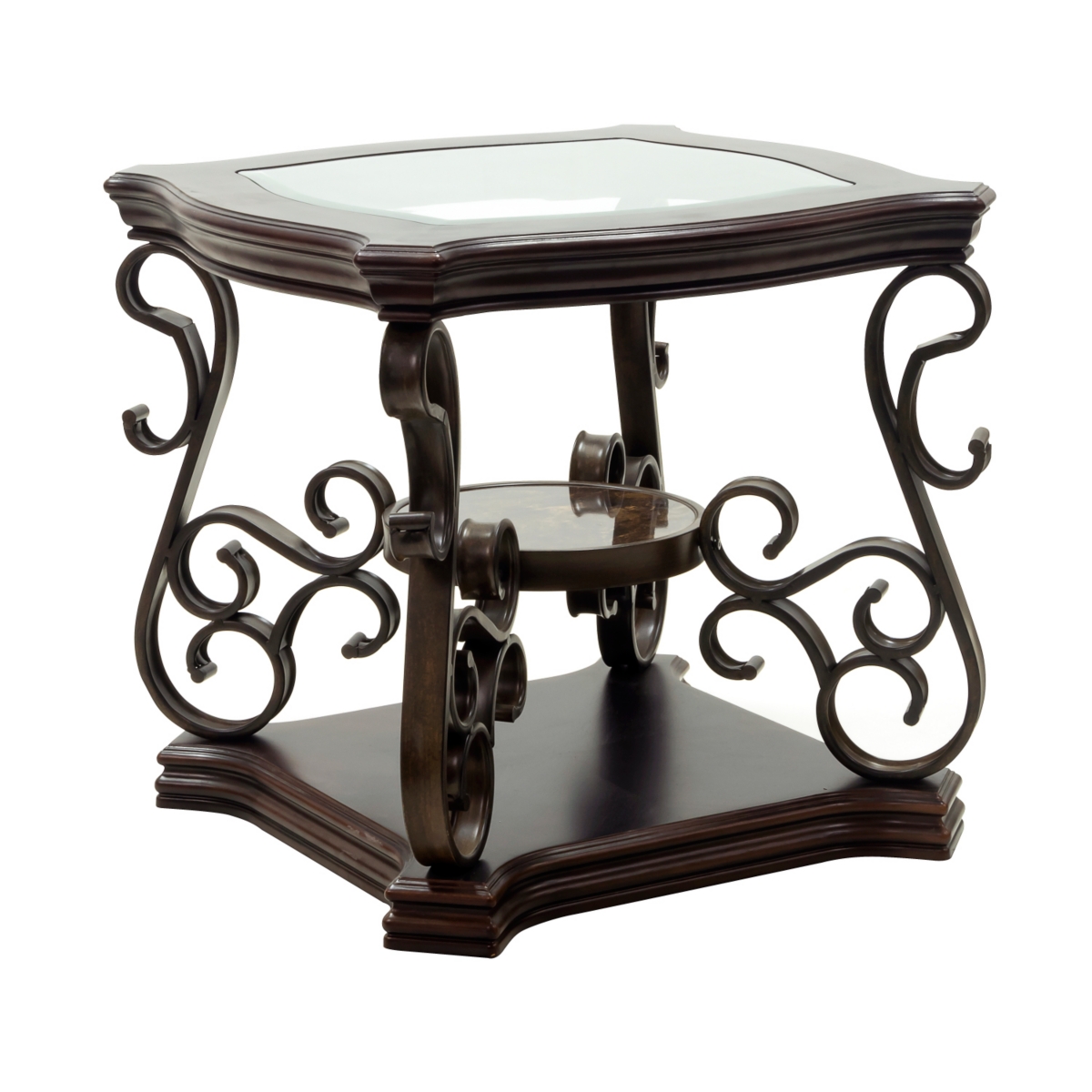 Streamdale Furniture End Table, Glass Table Top, Mdf with Marble Paper Middle Shelf, Powder Coat Finish Metal Legs
