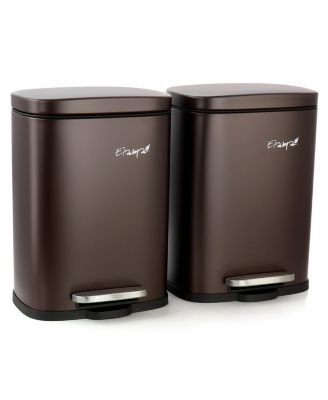3 Piece 30 Liter and 5 Liter Stainless Steel Step Trash Bin Combo Set with Slow Close Mechanism in Matte Bronze