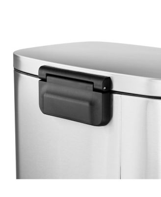 50 Liter/13 Gallon Rectangular Stainless Steel Step Trash Bin with Slow Close Mechanism in Matte Silver
