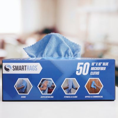 SmartRags XL Microfiber Cleaning Cloths Box of 50, 35 Grams, 16x16, Reusable Multi-Purpose