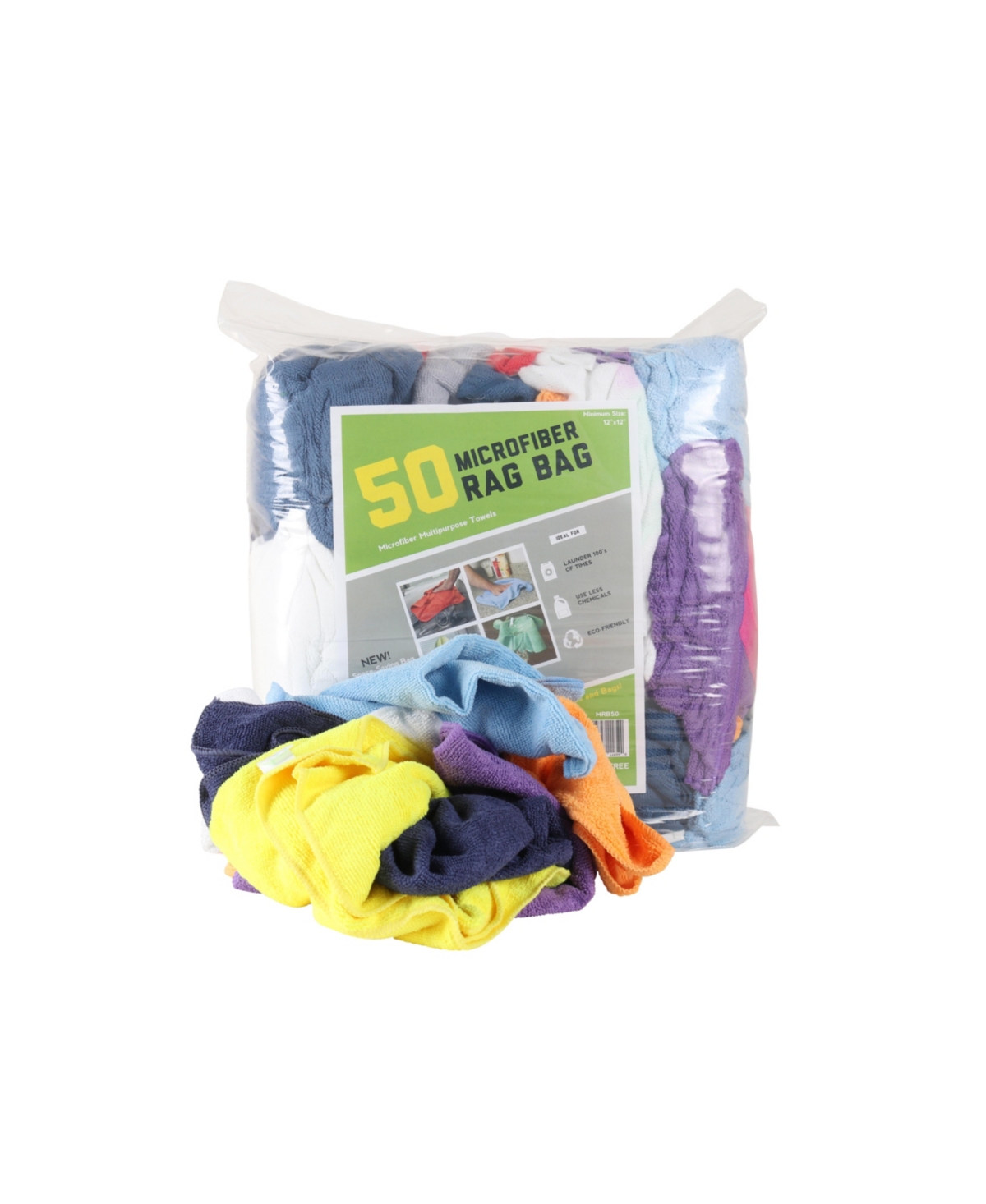 Microfiber Cleaning Rags (Bag of 50), Assorted Colors, 12x12, Multi-Purpose Cloths, Reusable - Assorted